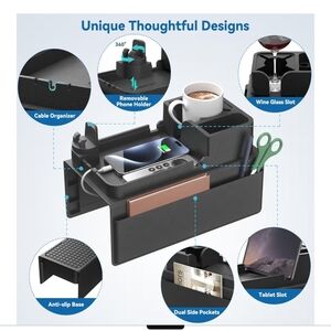 Remote Control Holder Black Couch Caddy with Phone Holder and Pockets